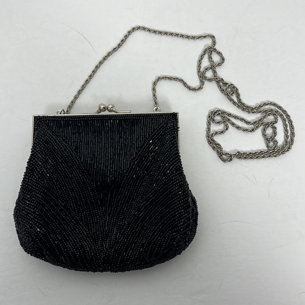 Vintage Mini Purse Heavily Beaded Black Formal Change y2k 90s Bag Clasp Clutch
